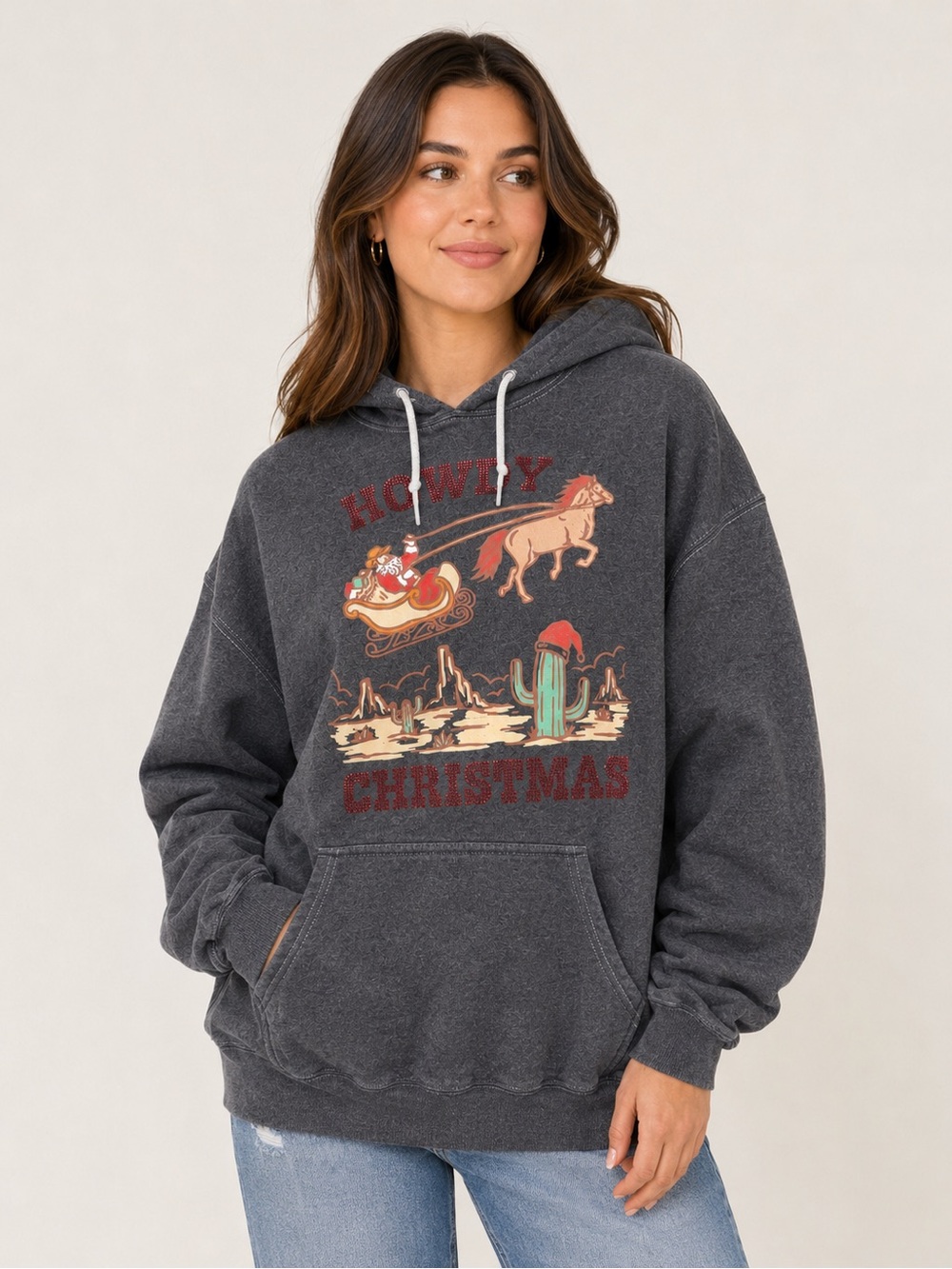 Inspired Culture Howdy Christmas Western Graphic Hoodie – Size M